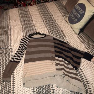 Asymmetrical striped long sweater